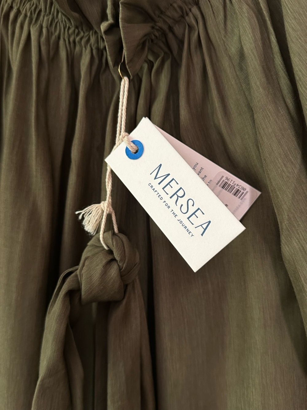 NWT Mersea Tulum Ruffle popover dress in olive green size Small. Fabric belt. - Picture 4 of 6